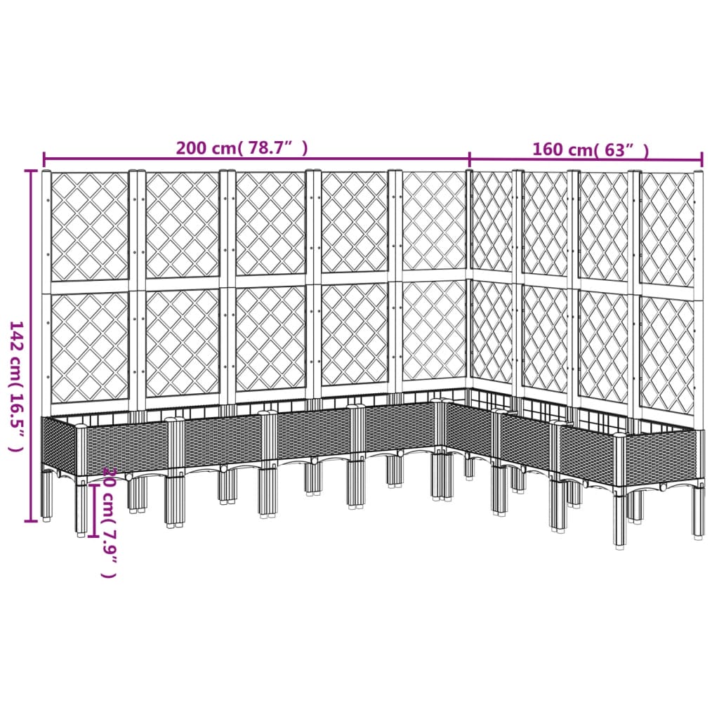 Plantenbak met latwerk 200x160x142 cm polypropeen lichtgrijs is nu te koop bij PeponiXL, paradijselijk wonen!