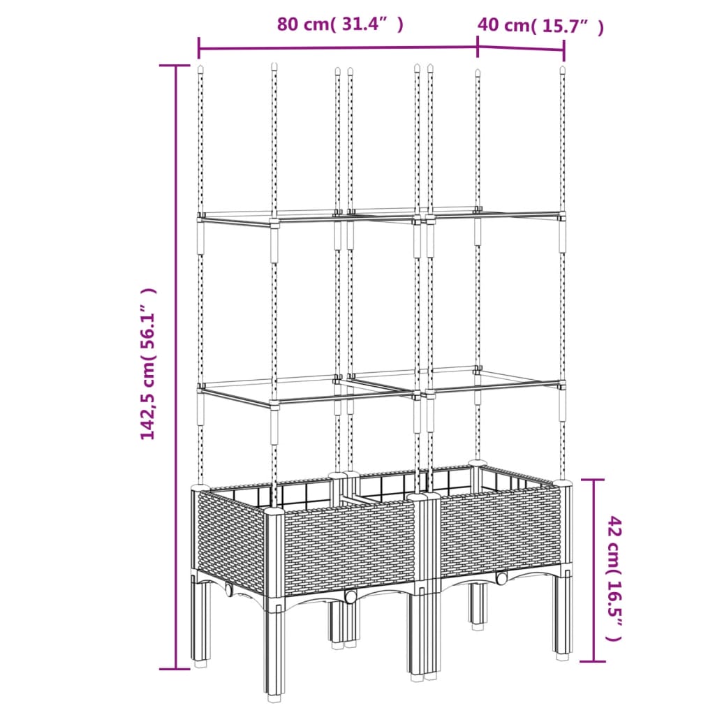 Plantenbak met latwerk 80x40x142,5 cm polypropeen blauwgrijs is nu te koop bij PeponiXL, paradijselijk wonen!