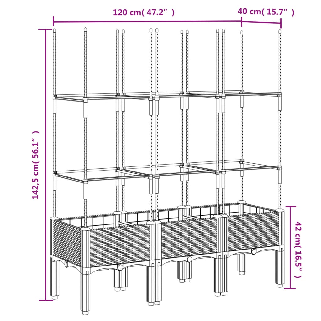 Plantenbak met latwerk 120x40x142,5 cm polypropeen wit is nu te koop bij PeponiXL, paradijselijk wonen!