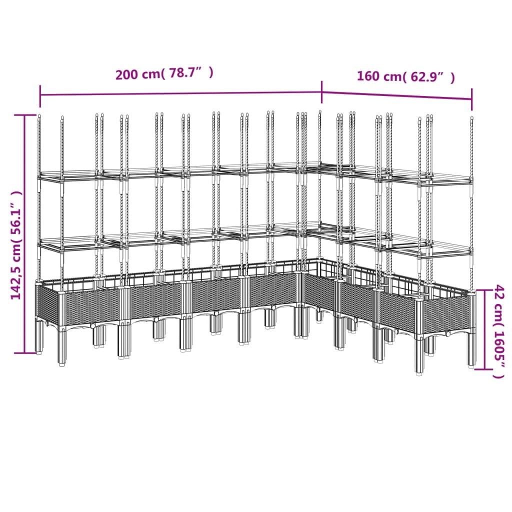 Plantenbak met latwerk 200x160x142,5 cm polypropeen lichtgrijs is nu te koop bij PeponiXL, paradijselijk wonen!