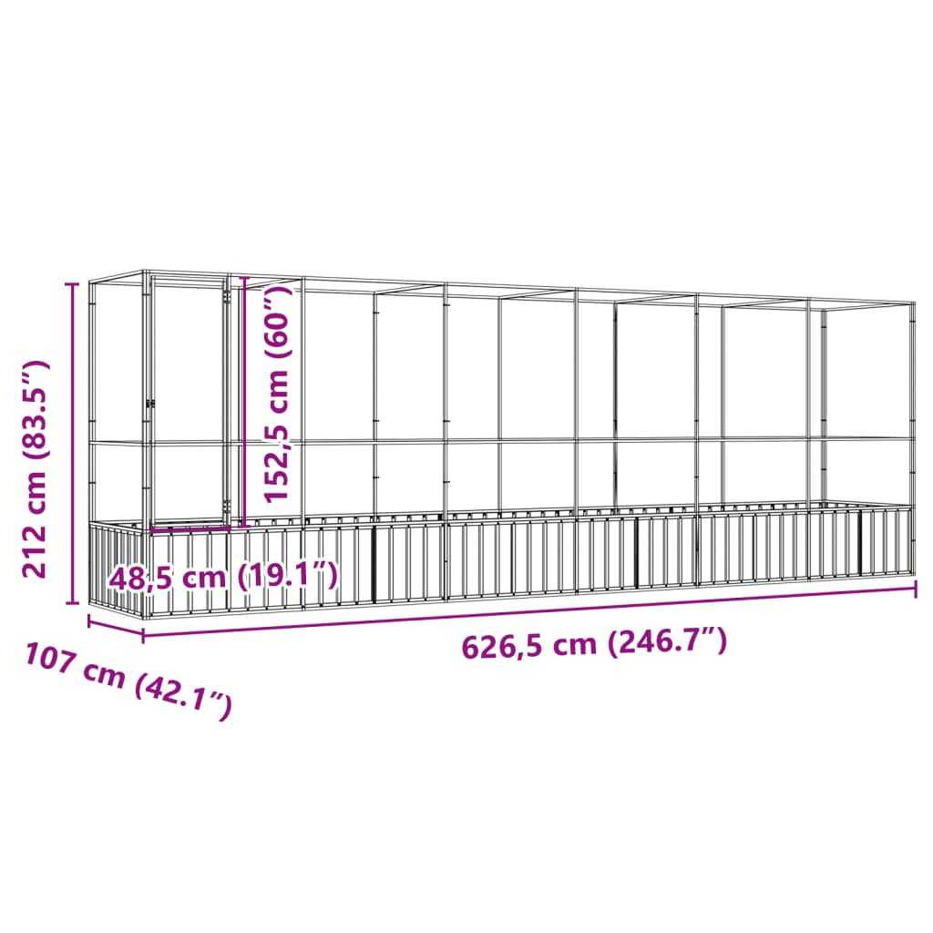 Volière met verlengstuk 626,5x107x212 m staal zilverkleurig is nu te koop bij PeponiXL, paradijselijk wonen!