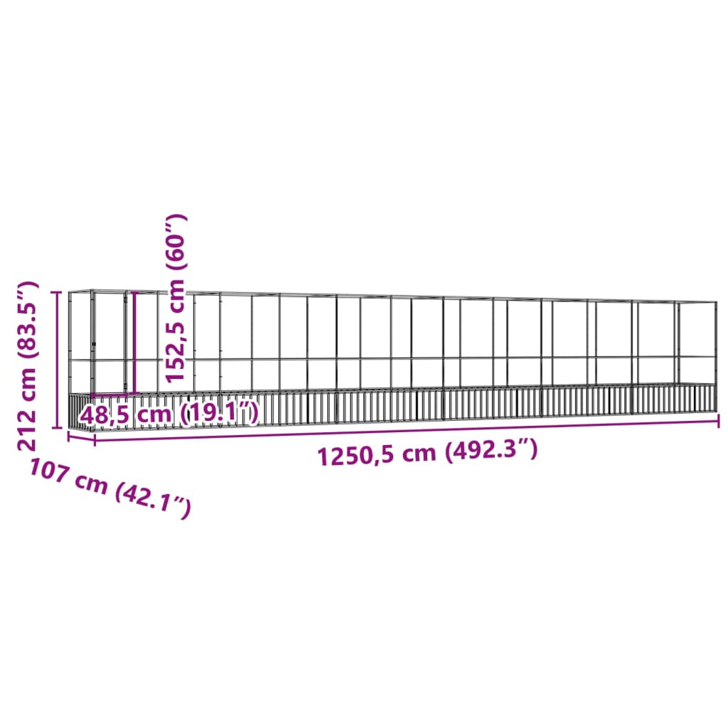 Volière met verlengstuk 1250,5x107x212 m staal zilverkleurig is nu te koop bij PeponiXL, paradijselijk wonen!
