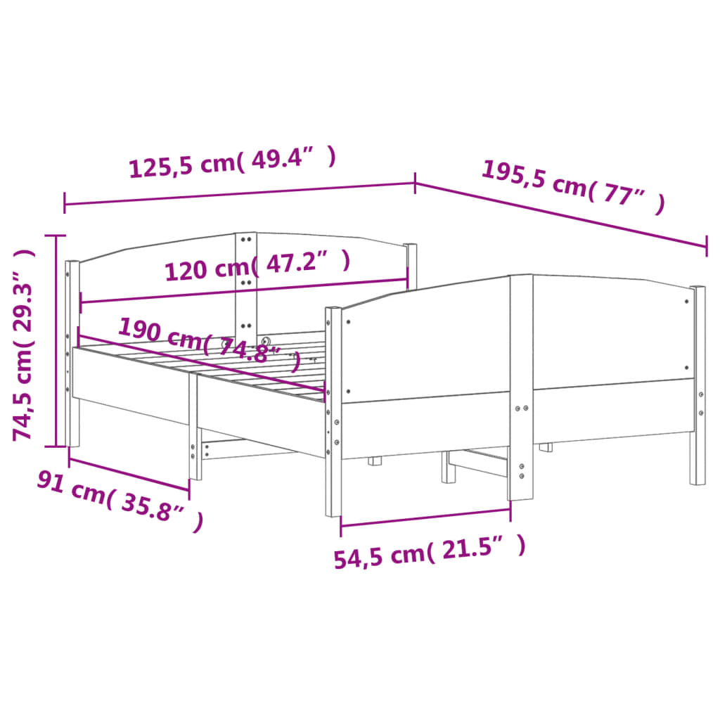 Bedframe met hoofdbord massief grenenhout 120x190 cm