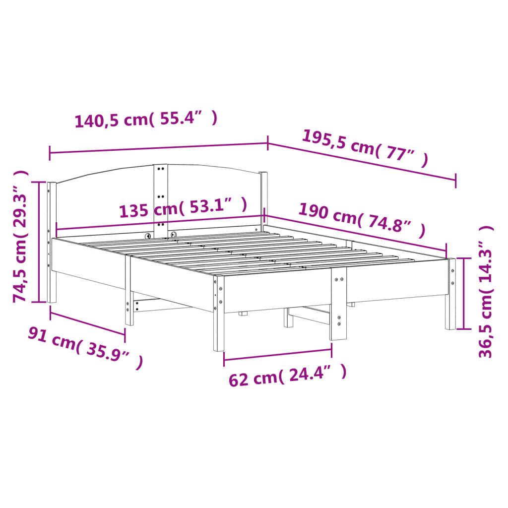 Bedframe zonder matras massief grenenhout wasbruin 135x190 cm is nu te koop bij PeponiXL, paradijselijk wonen!