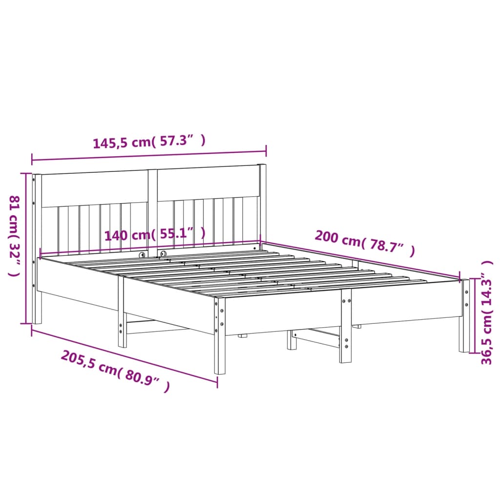 Bedframe zonder matras massief grenenhout 140x200 cm is nu te koop bij PeponiXL, paradijselijk wonen!