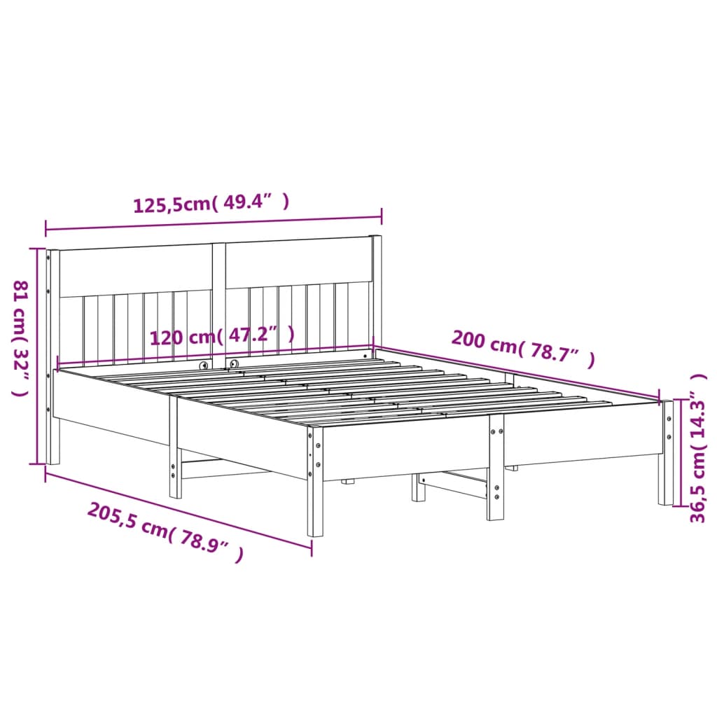 Bedframe zonder matras massief grenenhout 120x200 cm is nu te koop bij PeponiXL, paradijselijk wonen!