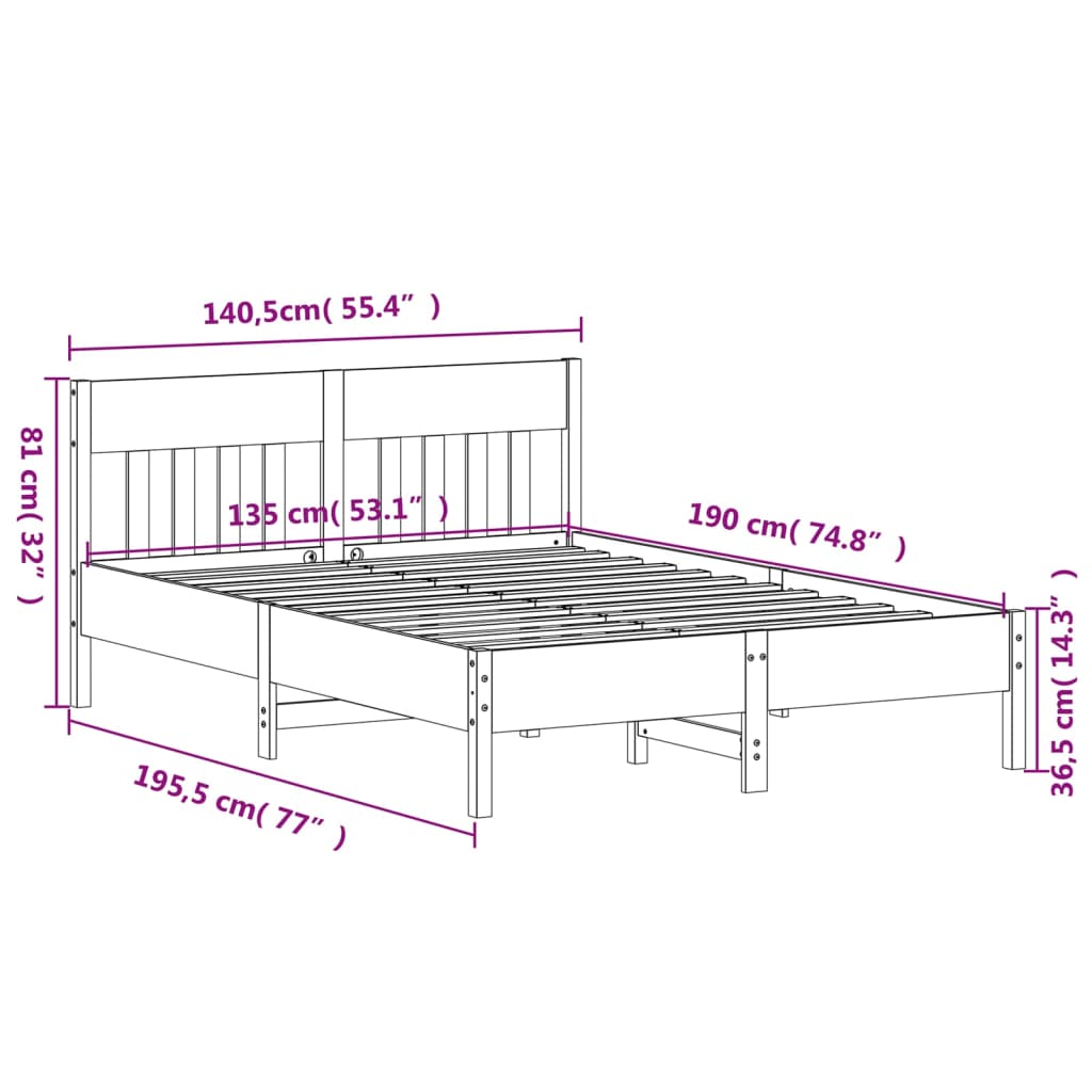 Bedframe zonder matras massief grenenhout 135x190 cm is nu te koop bij PeponiXL, paradijselijk wonen!