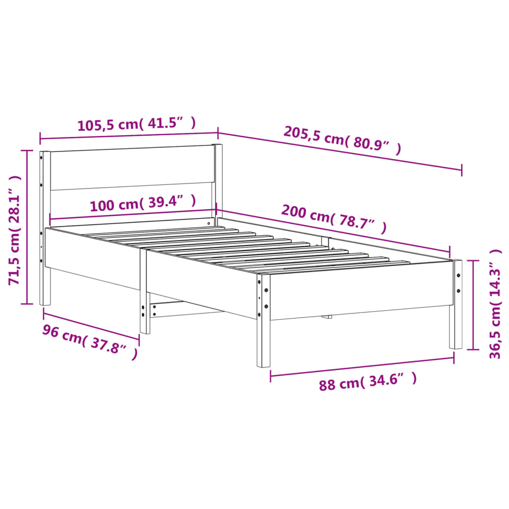 Bedframe zonder matras massief grenenhout wasbruin 100x200 cm is nu te koop bij PeponiXL, paradijselijk wonen!