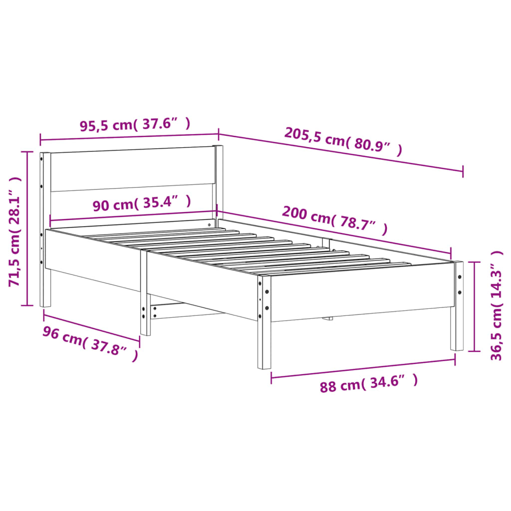 Bedframe zonder matras massief grenenhout wasbruin 90x200 cm is nu te koop bij PeponiXL, paradijselijk wonen!