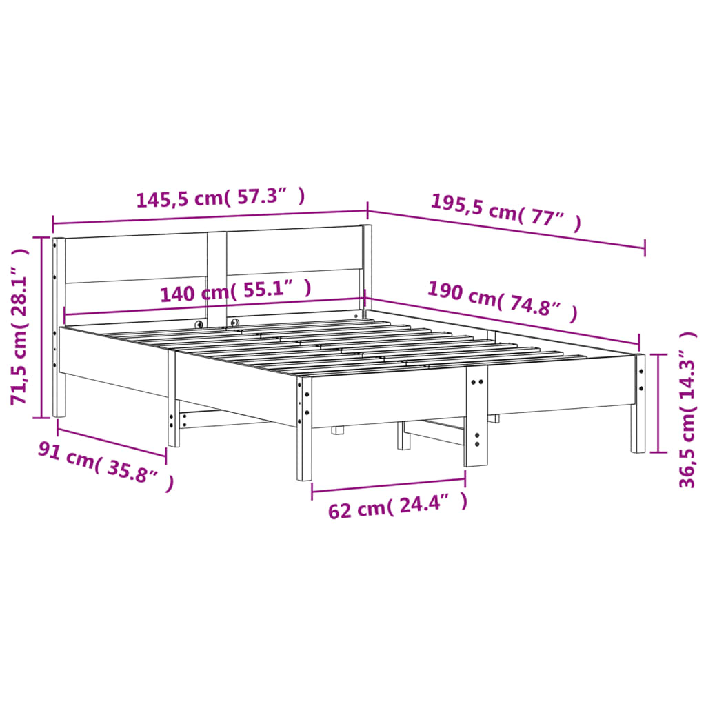 Bed met matras massief grenenhout wasbruin 140x190 cm is nu te koop bij PeponiXL, paradijselijk wonen!