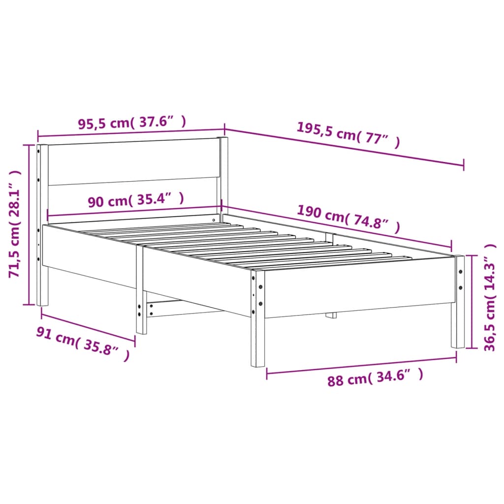 Bedframe zonder matras massief grenenhout wasbruin 90x190 cm is nu te koop bij PeponiXL, paradijselijk wonen!