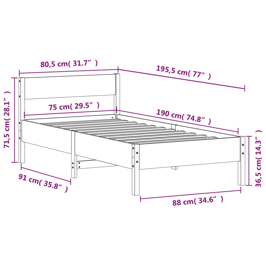 Bedframe zonder matras massief grenenhout 75x190 cm is nu te koop bij PeponiXL, paradijselijk wonen!