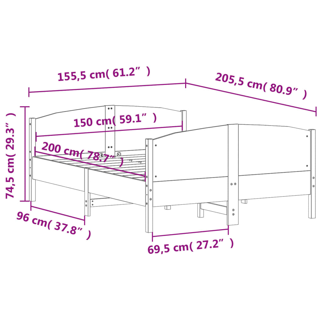 Bedframe zonder matras massief grenenhout wit 150x200 cm is nu te koop bij PeponiXL, paradijselijk wonen!