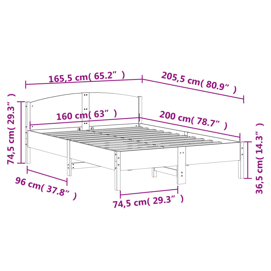 Bedframe zonder matras massief grenenhout wit 160x200 cm is nu te koop bij PeponiXL, paradijselijk wonen!