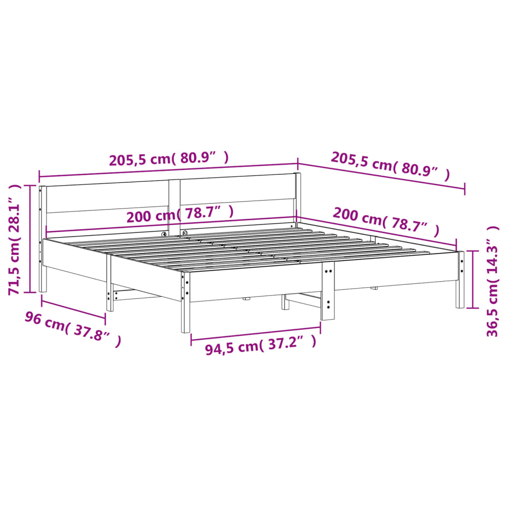 Bedframe zonder matras massief grenenhout wasbruin 200x200 cm is nu te koop bij PeponiXL, paradijselijk wonen!