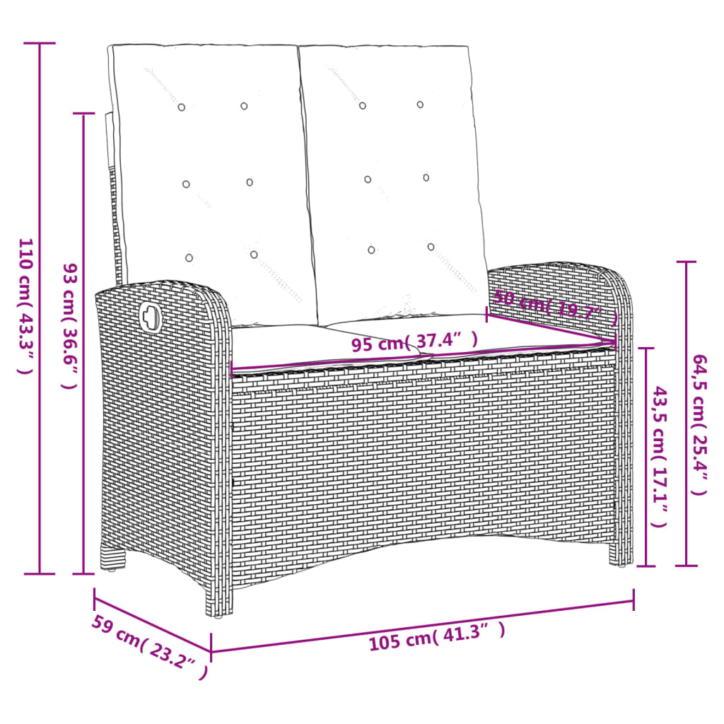 Tuinbankje verstelbaar met kussens poly rattan zwart is nu te koop bij PeponiXL, paradijselijk wonen!