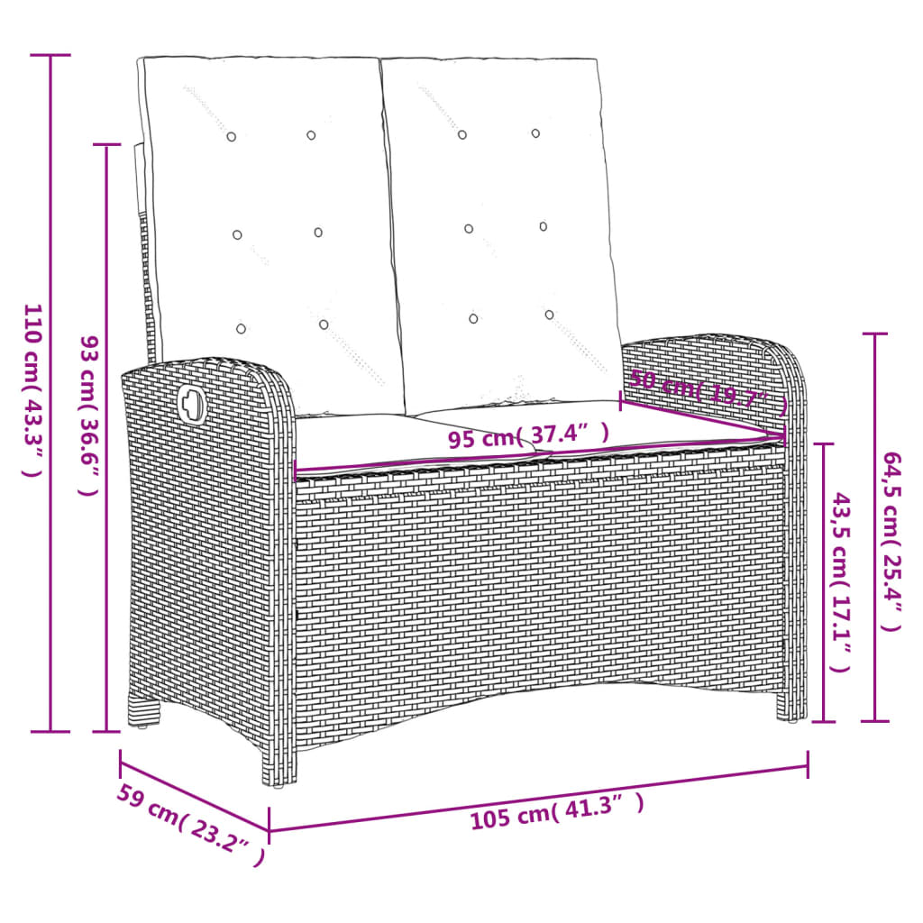 Tuinbankje verstelbaar met kussens poly rattan grijs is nu te koop bij PeponiXL, paradijselijk wonen!