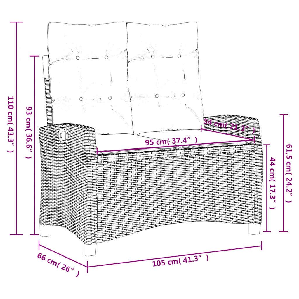 Tuinbankje verstelbaar met kussens poly rattan grijs is nu te koop bij PeponiXL, paradijselijk wonen!