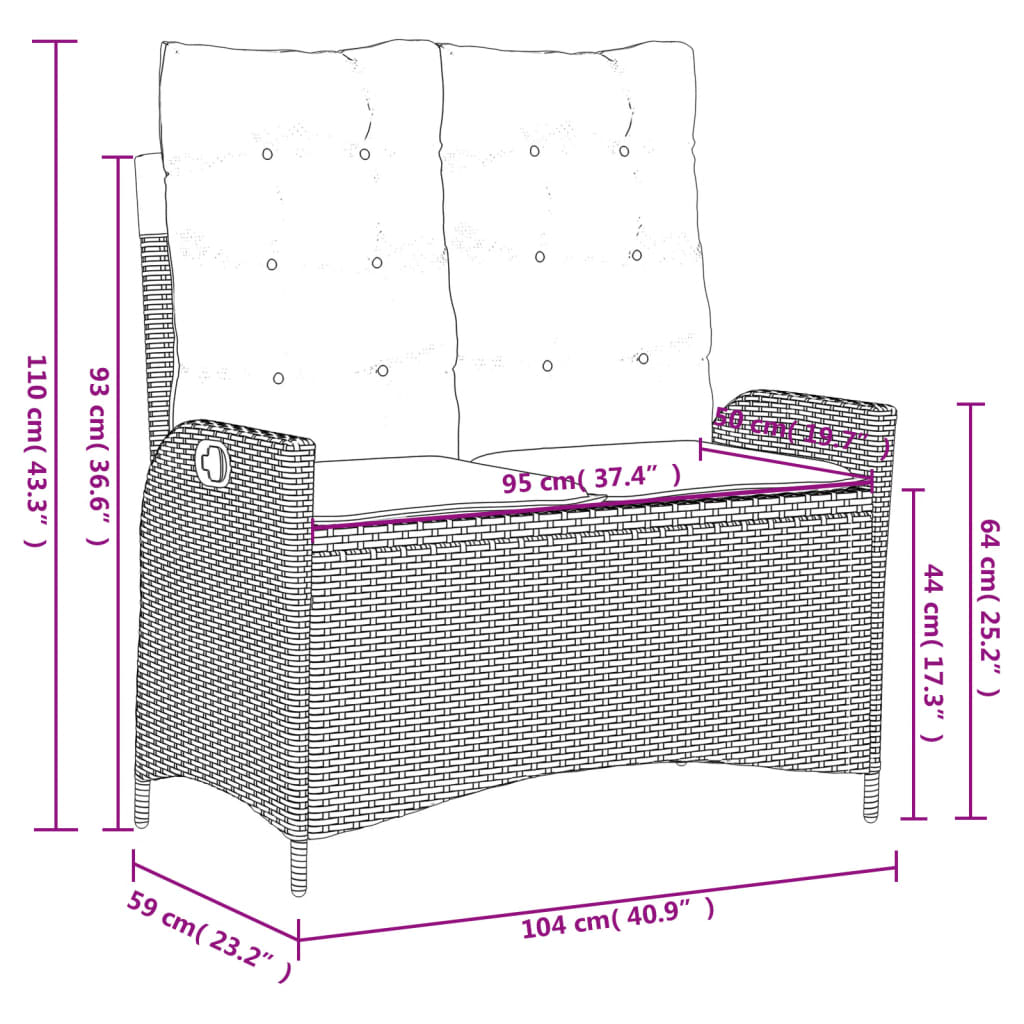 Tuinbankje verstelbaar met kussens poly rattan bruin is nu te koop bij PeponiXL, paradijselijk wonen!