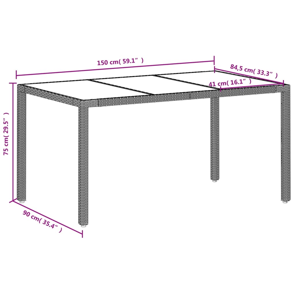 Tuintafel met glazen blad 150x90x75 cm poly rattan lichtgrijs is nu te koop bij PeponiXL, paradijselijk wonen!