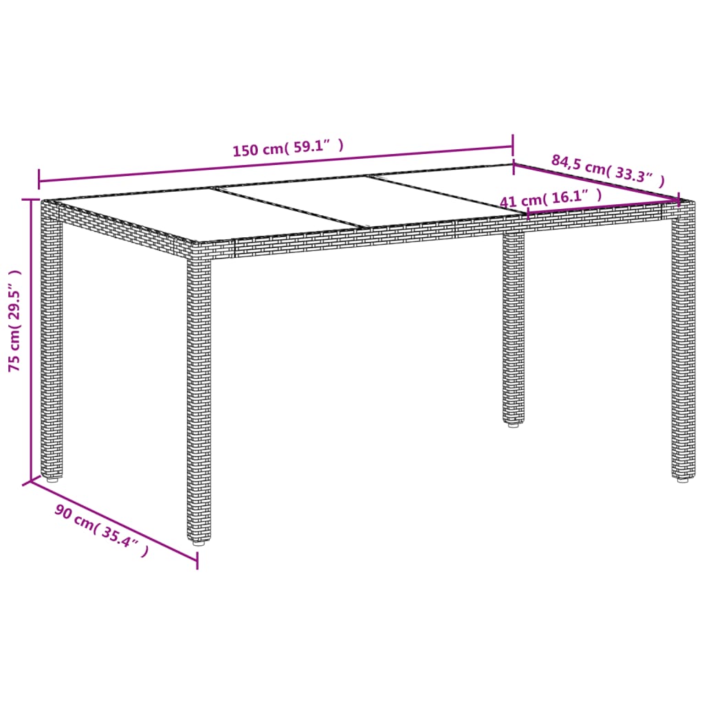 Tuintafel met glazen blad 150x90x75 cm poly rattan wit is nu te koop bij PeponiXL, paradijselijk wonen!