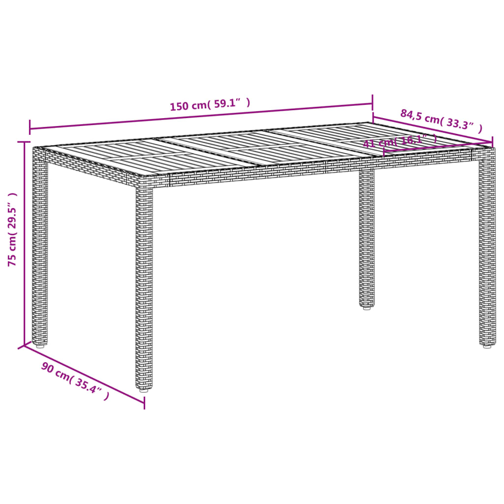 Tuintafel 150x90x75 cm poly rattan en massief acaciahout beige is nu te koop bij PeponiXL, paradijselijk wonen!