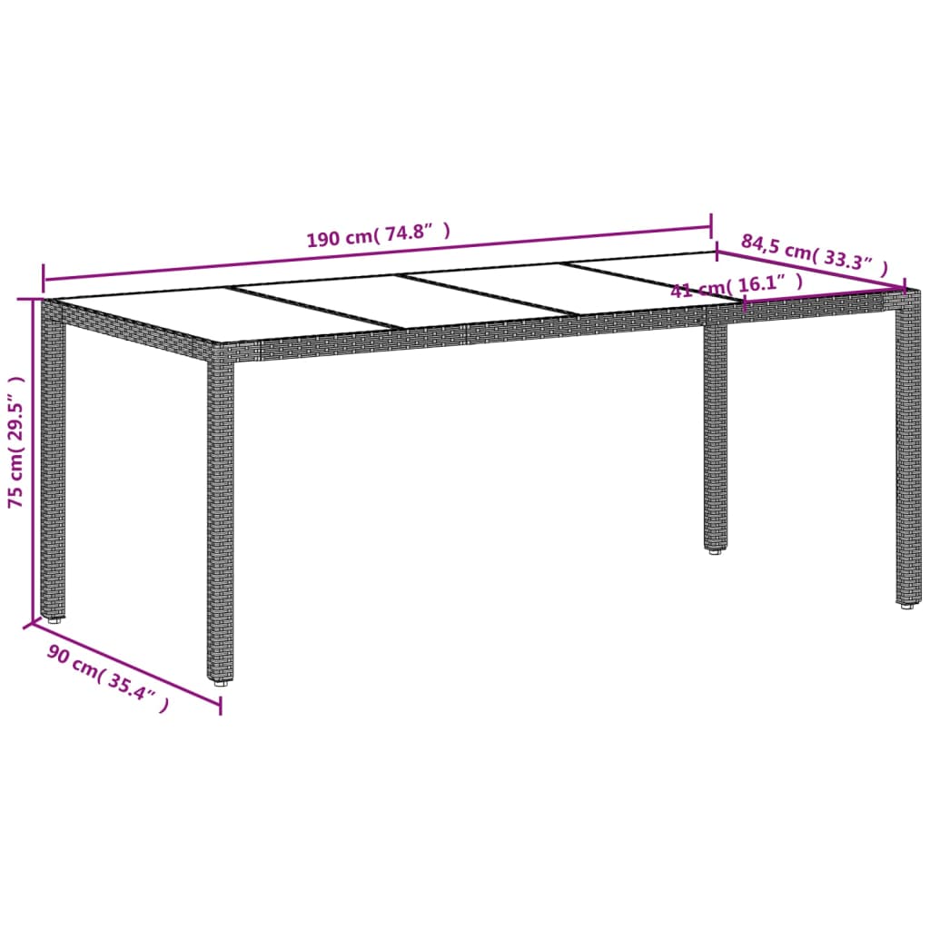 Tuintafel met glazen blad 190x90x75 cm poly rattan lichtgrijs is nu te koop bij PeponiXL, paradijselijk wonen!