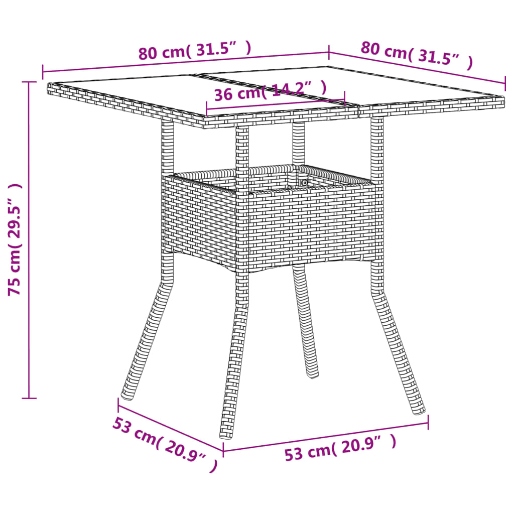 Tuintafel met glazen blad 80x80x75 cm poly rattan wit is nu te koop bij PeponiXL, paradijselijk wonen!