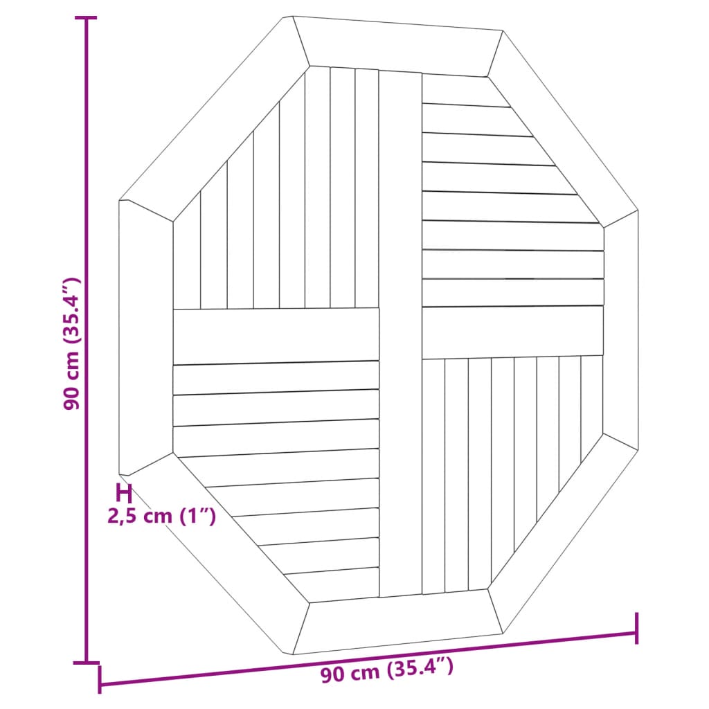 Tafelblad achthoekig 90x90x2,5 cm massief teakhout is nu te koop bij PeponiXL, paradijselijk wonen!
