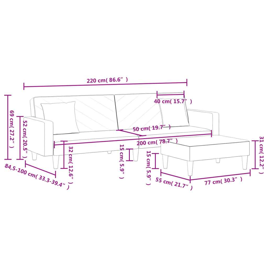 Slaapbank 2-zits met kussens en voetenbank stof donkergrijs is nu te koop bij PeponiXL, paradijselijk wonen!