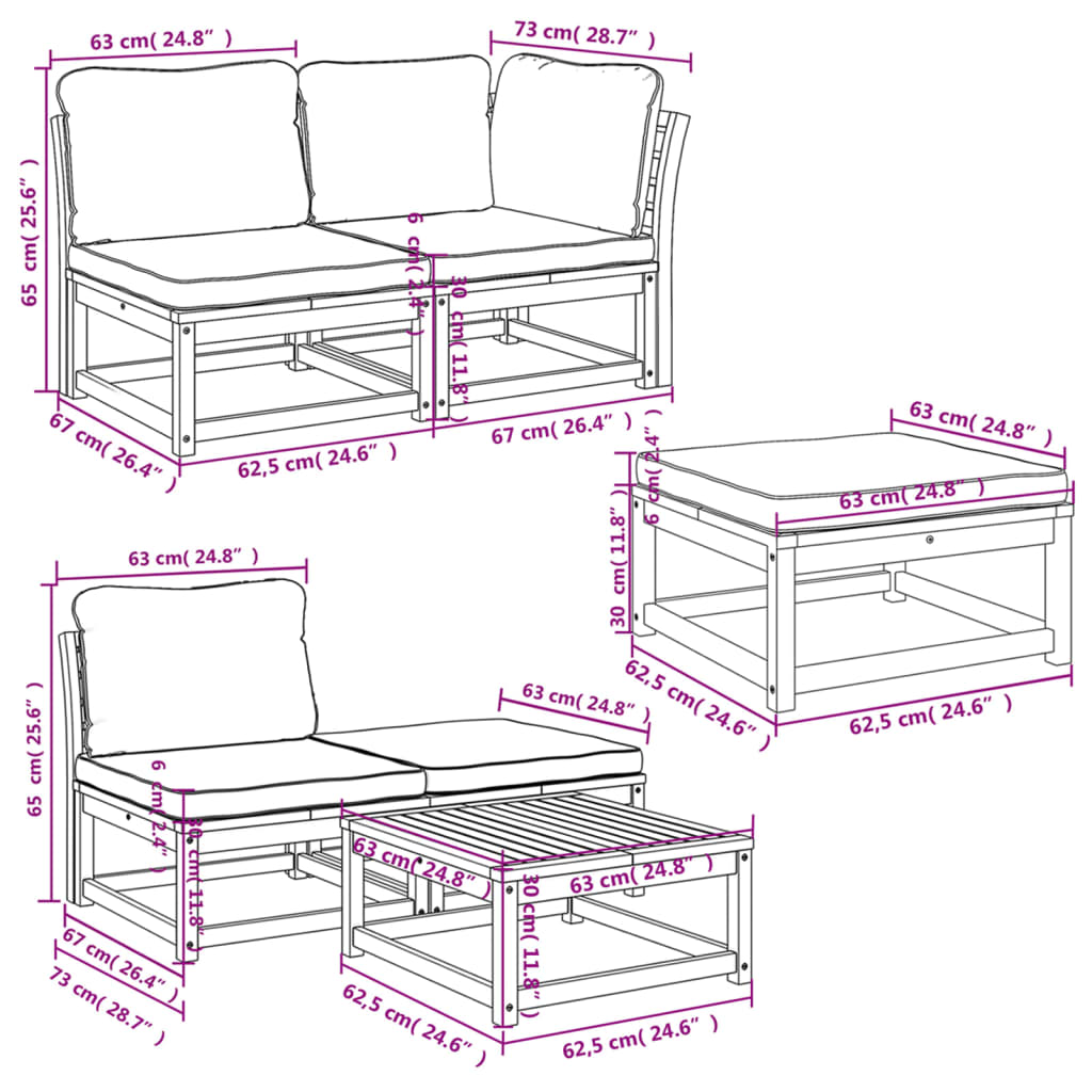 6-delige Loungeset met kussens massief acaciahout is nu te koop bij PeponiXL, paradijselijk wonen!