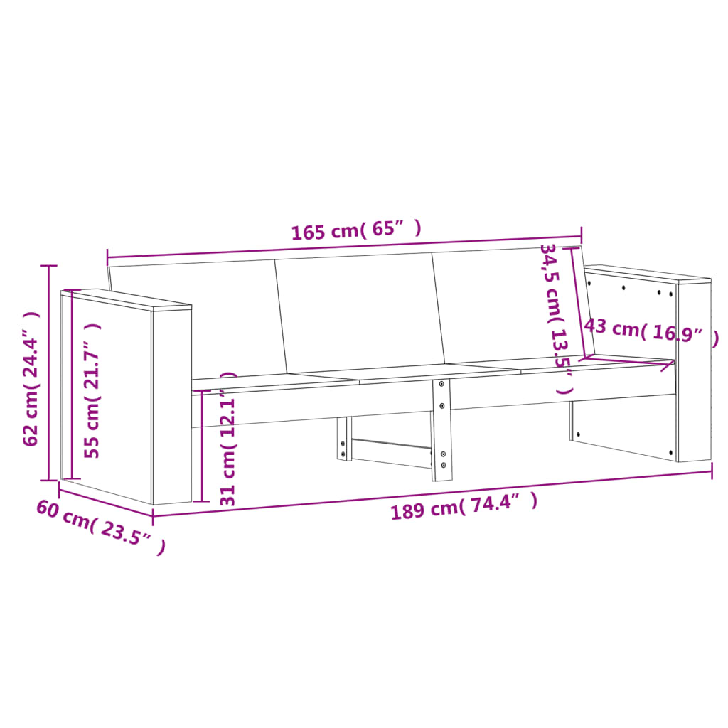Tuinbank 3-zits 189x60x62 cm massief grenenhout wit is nu te koop bij PeponiXL, paradijselijk wonen!