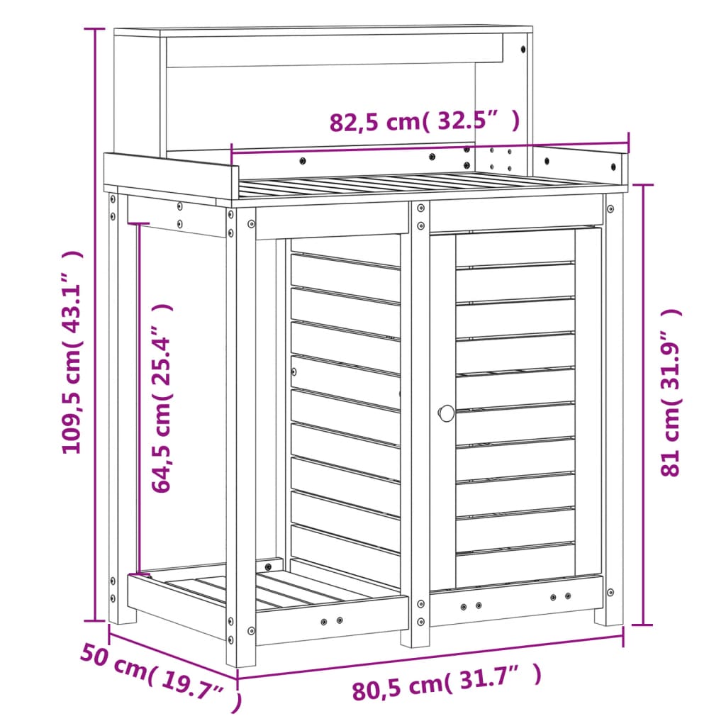 Oppottafel met schappen 82,5x50x109,5 cm massief douglashout is nu te koop bij PeponiXL, paradijselijk wonen!