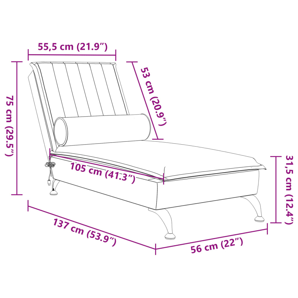 Massage chaise longue met bolster fluweel lichtgrijs is nu te koop bij PeponiXL, paradijselijk wonen!