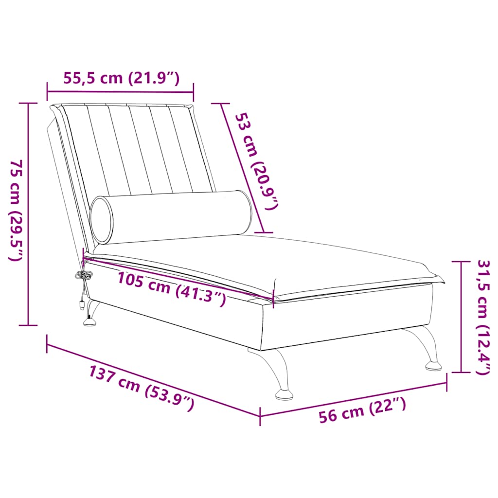 Massage chaise longue met bolster fluweel wijnrood is nu te koop bij PeponiXL, paradijselijk wonen!