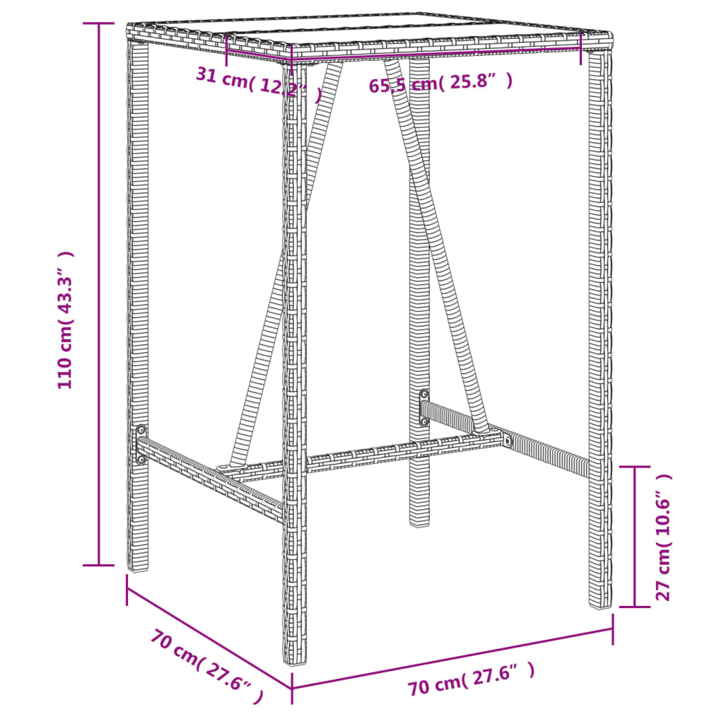 Tuinbartafel 70x70x110 cm poly rattan bruin is nu te koop bij PeponiXL, paradijselijk wonen!
