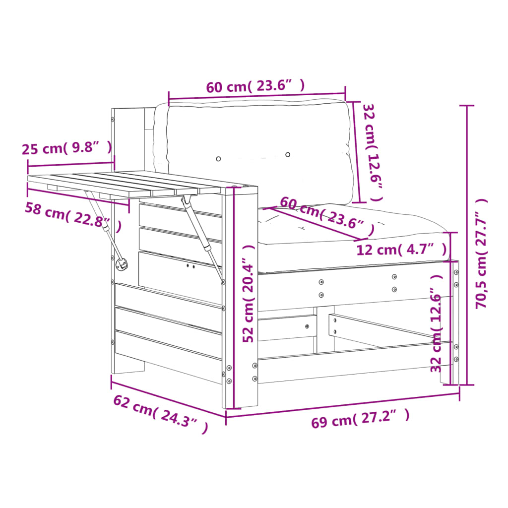 Tuinbank met armleuning en kussen massief grenenhout is nu te koop bij PeponiXL, paradijselijk wonen!