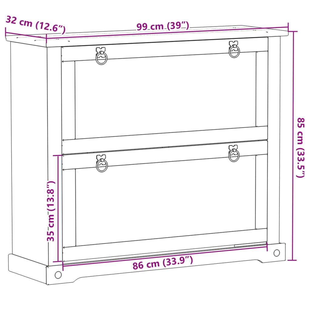 Schoenenkast Corona 99x32x85 cm massief grenenhout is nu te koop bij PeponiXL, paradijselijk wonen!