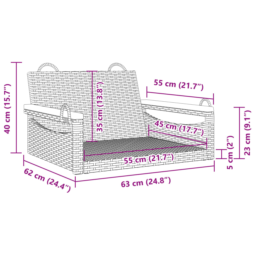 Schommelbank 63x62x40 cm poly rattan zwart is nu te koop bij PeponiXL, paradijselijk wonen!