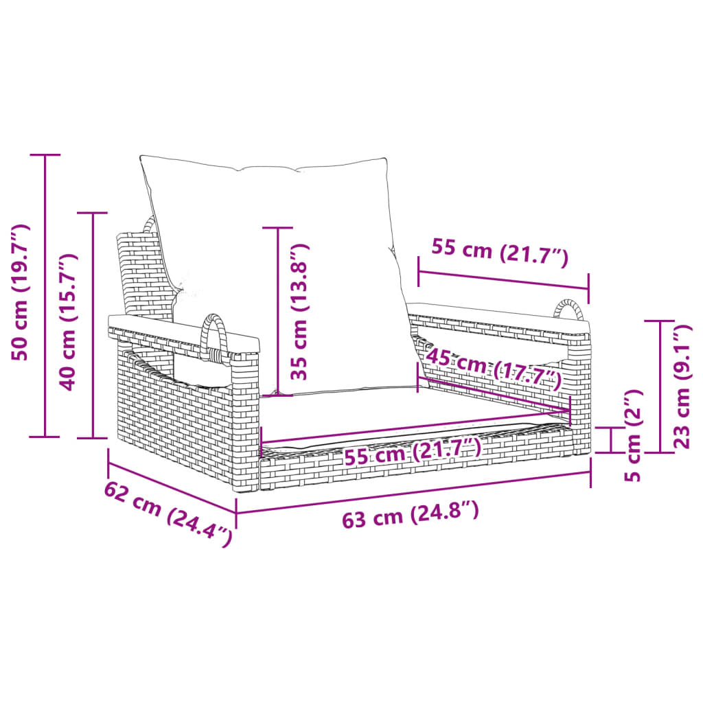 Schommelbank met kussens 63x62x40 cm poly rattan zwart is nu te koop bij PeponiXL, paradijselijk wonen!