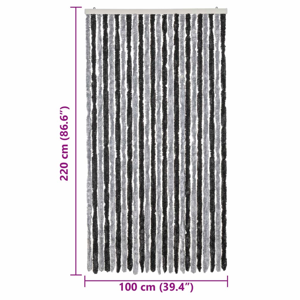 Vliegengordijn 100x220 cm chenille grijs en zwart is nu te koop bij PeponiXL, paradijselijk wonen!