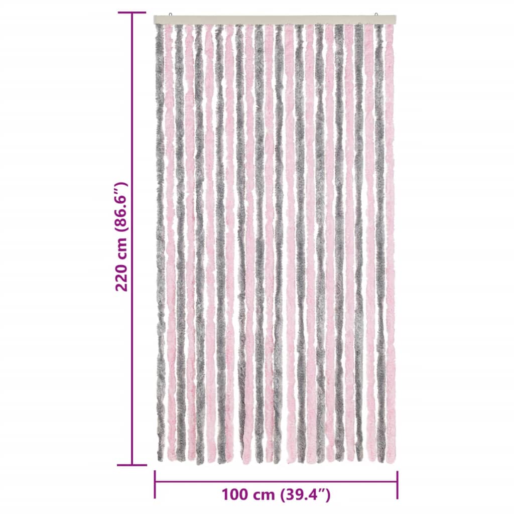 Vliegengordijn 100x220 cm chenille zilvergrijs en roze is nu te koop bij PeponiXL, paradijselijk wonen!
