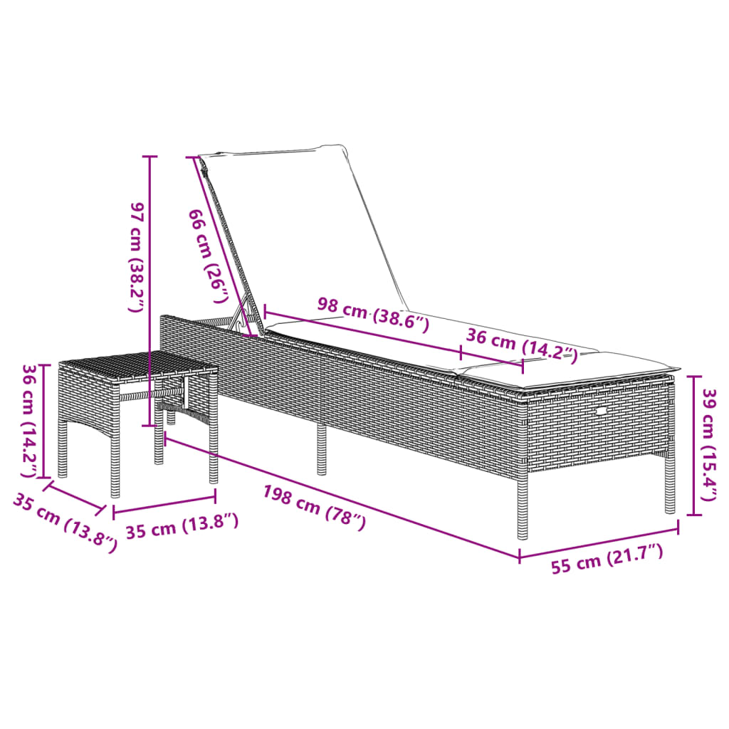 Ligbed met tafel en kussen poly rattan bruin is nu te koop bij PeponiXL, paradijselijk wonen!