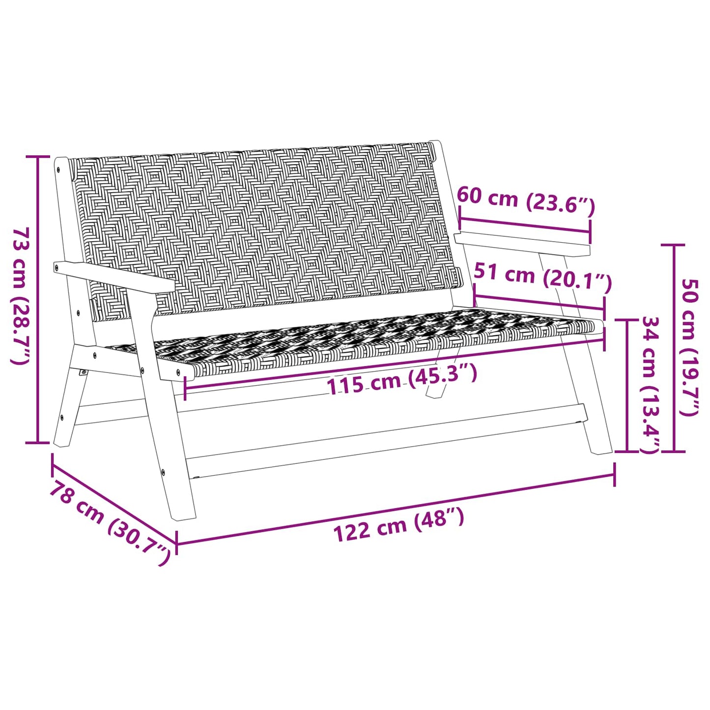 Tuinmeubelen Zwart en Wit 122 x 78 x 73 cm Massief Acaciahout is nu te koop bij PeponiXL, paradijselijk wonen!