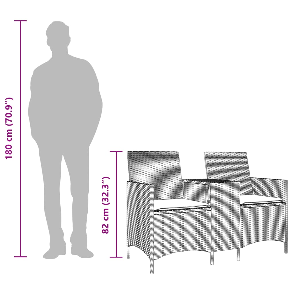 Tuinbank 2-zits met tafel en kussens poly rattan lichtgrijs is nu te koop bij PeponiXL, paradijselijk wonen!