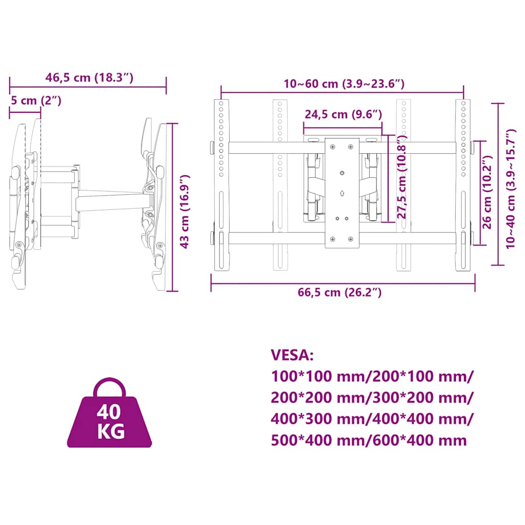 Tv-muurbeugel 37-80 inch scherm 40 kg Max VESA 600x400 mm is nu te koop bij PeponiXL, paradijselijk wonen!