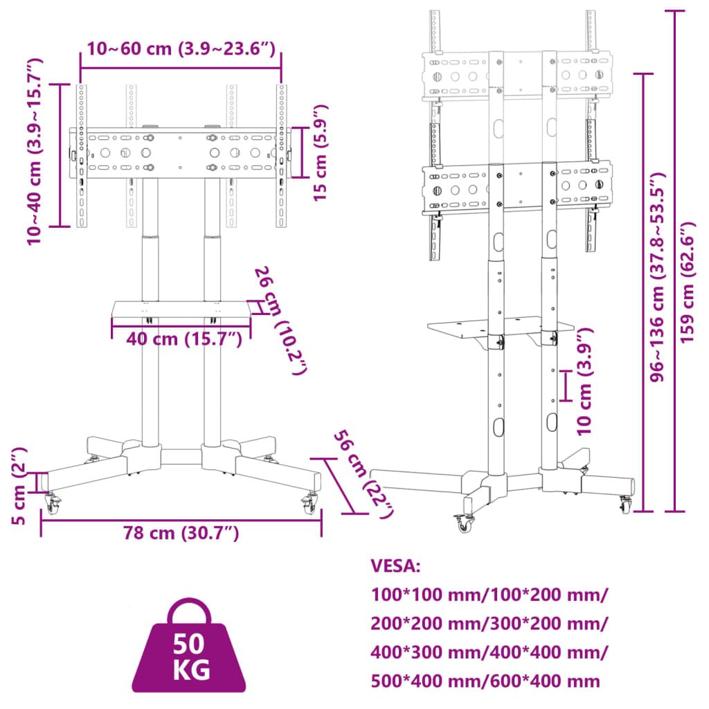 TV-standaard wielen 32-70 inch scherm 40 kg Max VESA 600x400 mm is nu te koop bij PeponiXL, paradijselijk wonen!