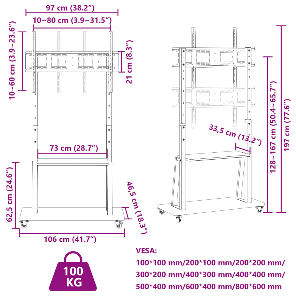 Tv-standaard wielen 32"-90" scherm 100 kg Max VESA 800x600 mm is nu te koop bij PeponiXL, paradijselijk wonen!