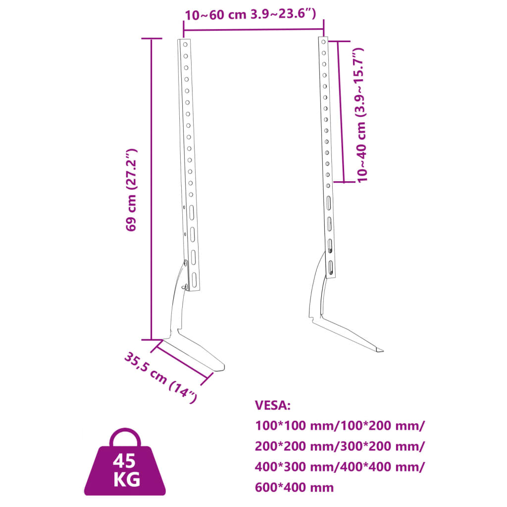 TV-standaards 2 st 37-75 inch scherm 45 kg Max VESA 600x400 mm is nu te koop bij PeponiXL, paradijselijk wonen!