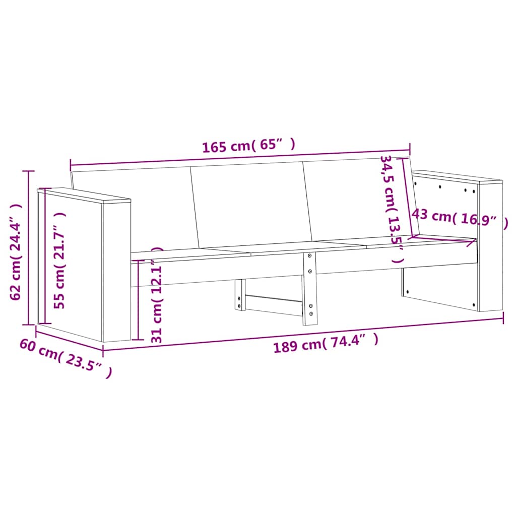 2-delige Loungeset massief grenenhout wit is nu te koop bij PeponiXL, paradijselijk wonen!